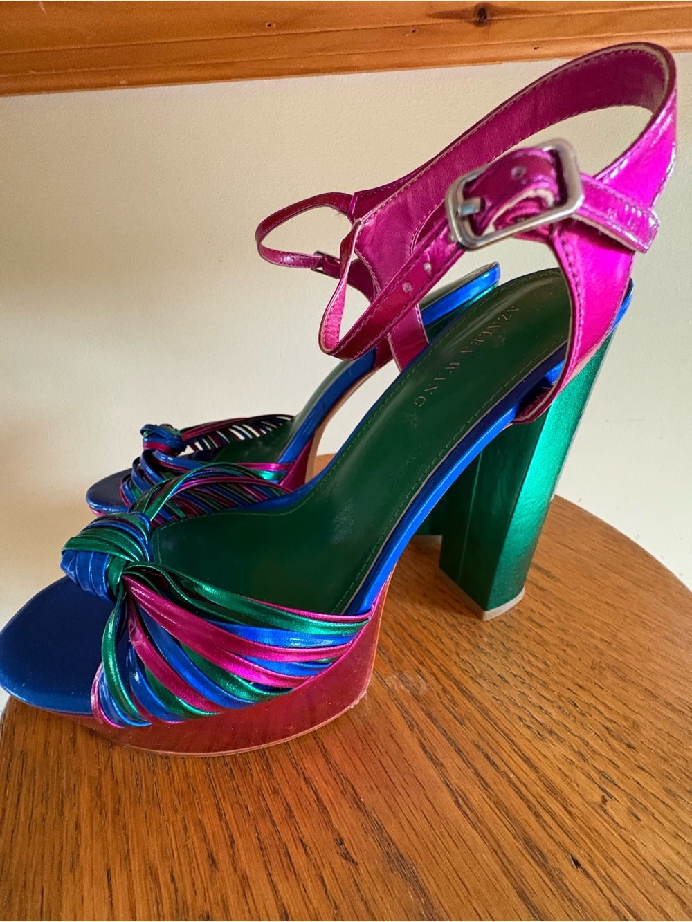 Azalea Wang Aria Multi Metallic Platform Heels Size 8 Pink Green Blue